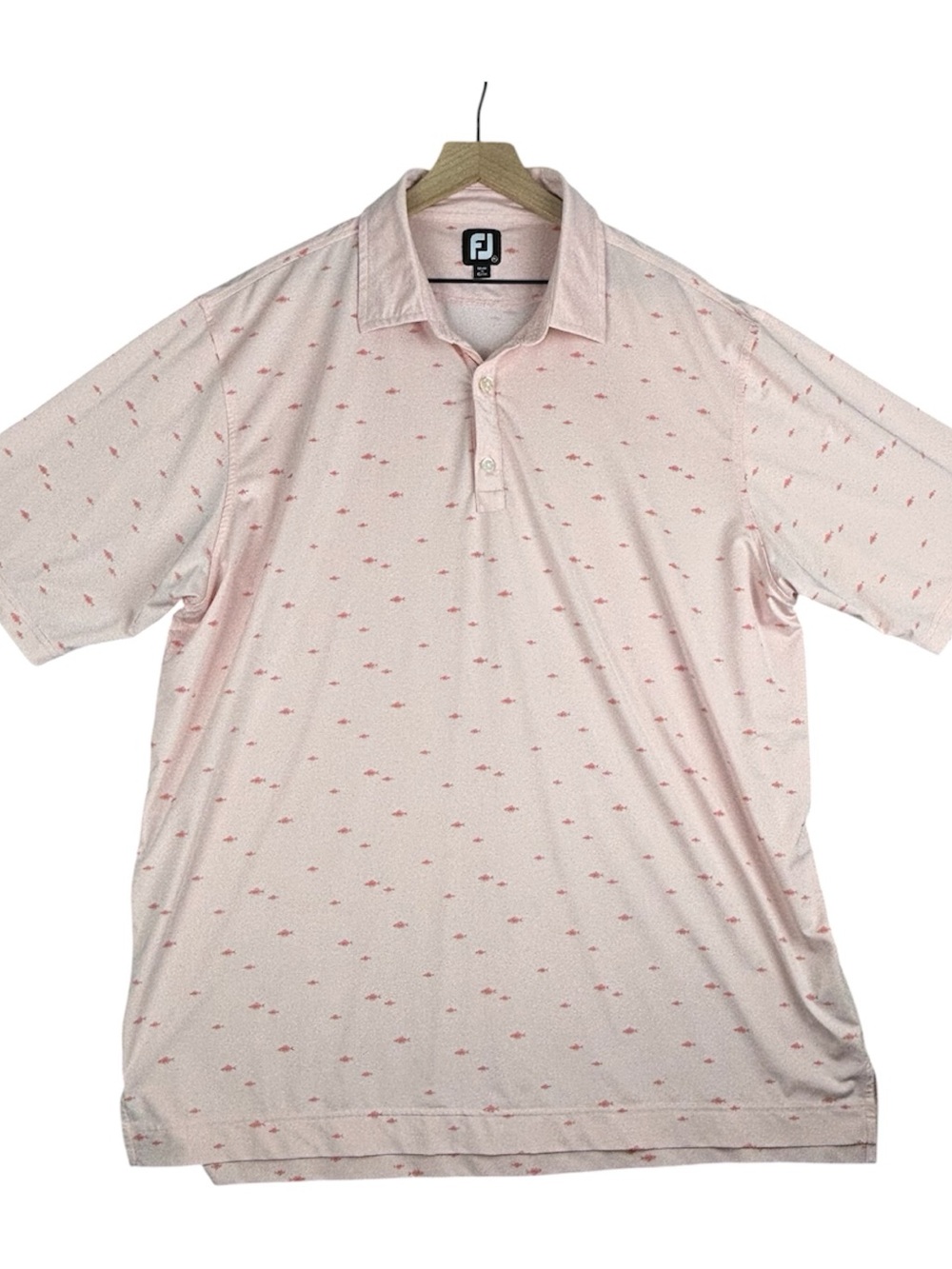 Footjoy Golf Polo Shirt Mens 2XL Pink School Of Fish All Over Print